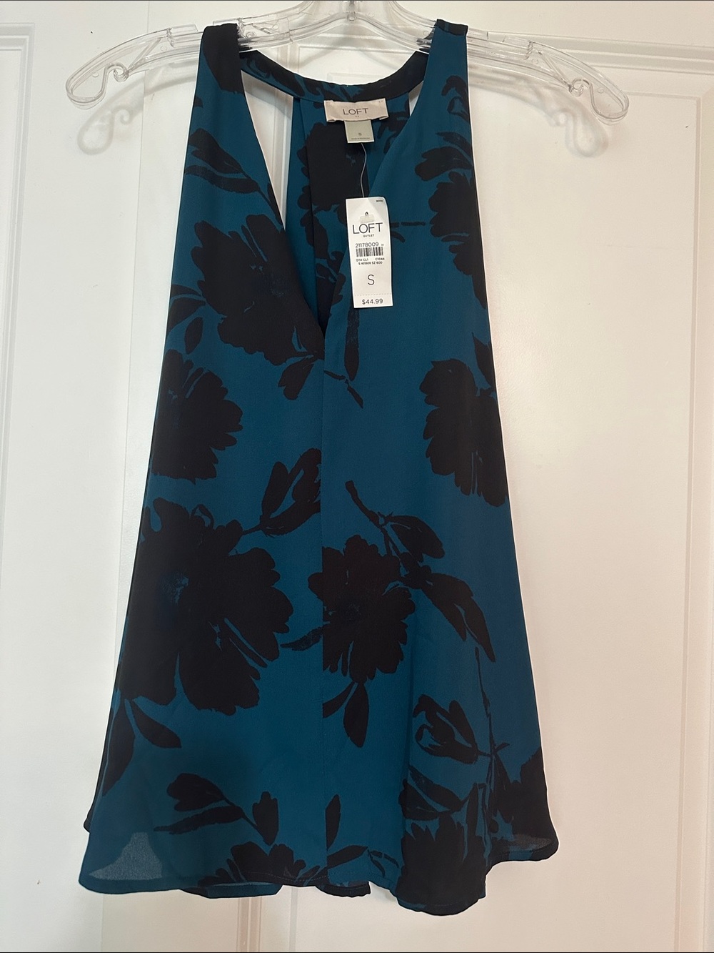 NWT Loft size Small Teal Sleeveless Racerback Floral Print Blouse